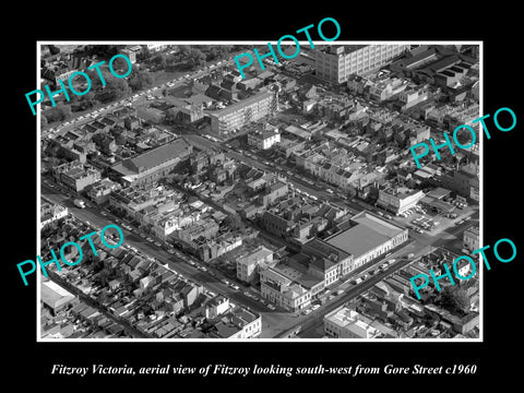 OLD LARGE HISTORIC PHOTO OF FITZROY VICTORIA, AERIAL VIEW OF GORE St c1960