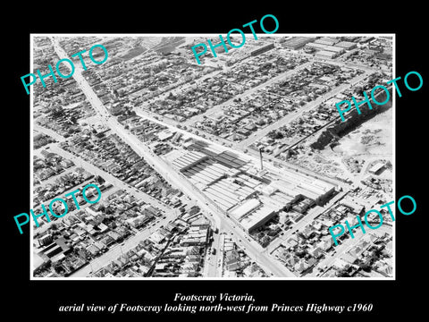 OLD LARGE HISTORIC PHOTO OF FOOTSCRAY VICTORIA, AERIAL VIEW & SURROUNDS c1960