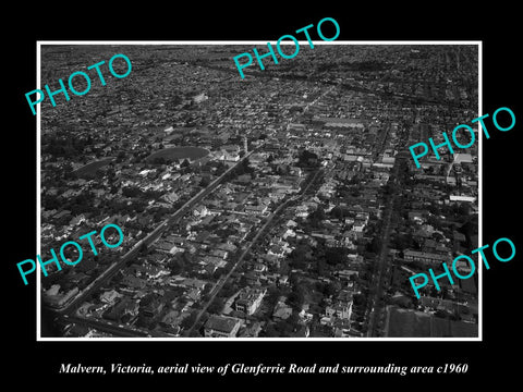 OLD LARGE HISTORIC PHOTO OF MALVERN VICTORIA, AERIAL VIEW OF GLENFERRIE Rd c1960