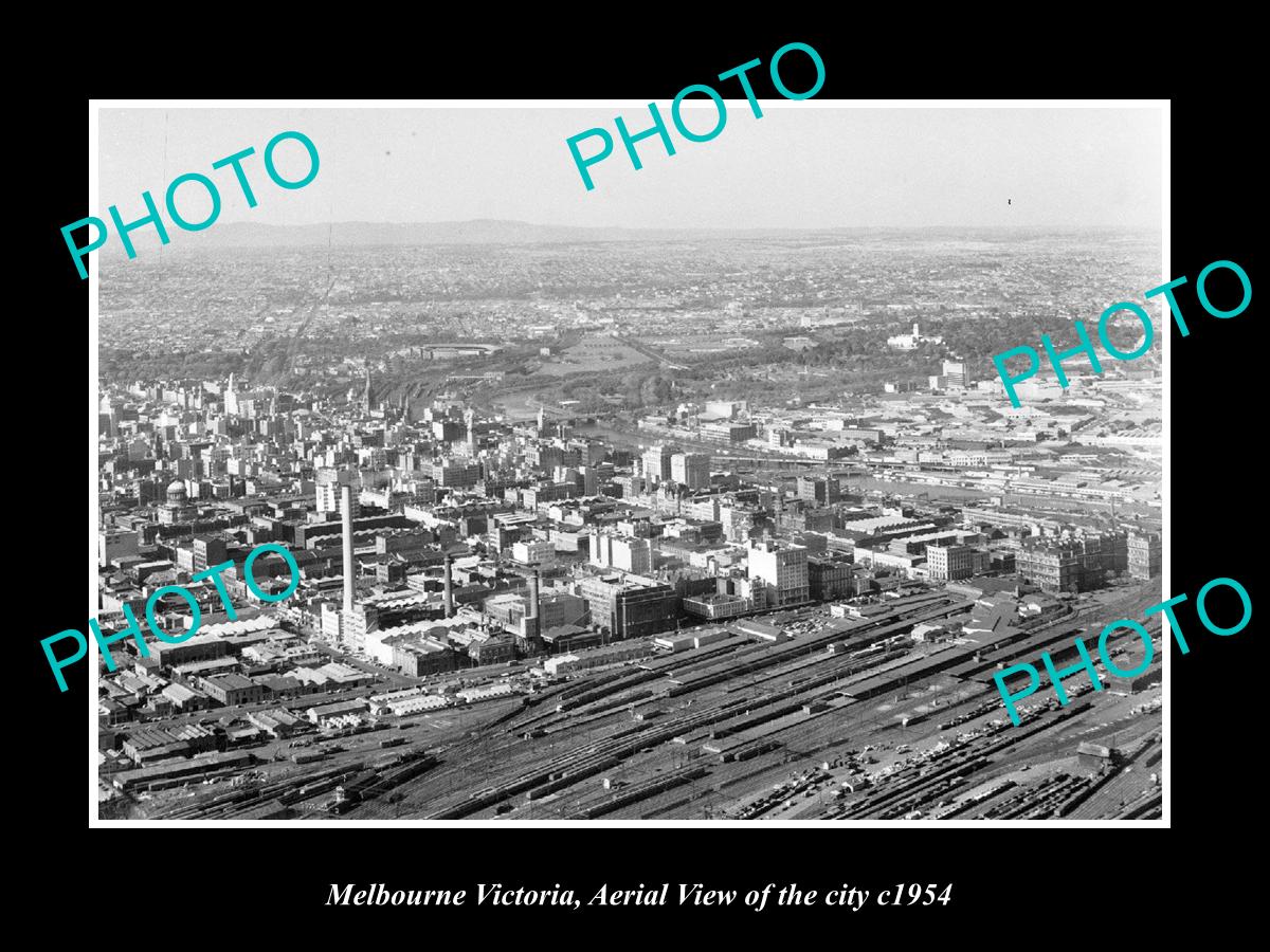 OLD LARGE HISTORIC PHOTO OF MELBOURNE VICTORIA, AERIAL VIEW OF THE CITY c1954