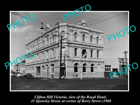 OLD LARGE HISTORIC PHOTO CLIFTON HILL VICTORIA, VIEW OF THE ROYAL HOTEL c1960