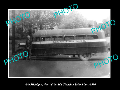 OLD LARGE HISTORIC PHOTO OF ADA MICHIGAN, THE CHRISTIAN SCHOOL BUS c1930