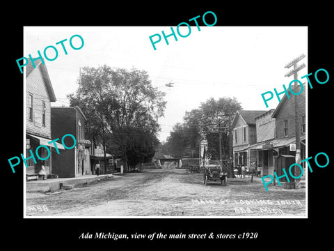 OLD LARGE HISTORIC PHOTO OF ADA MICHIGAN, THE MAIN STREET & STORES c1920