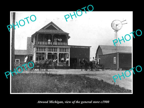 OLD LARGE HISTORIC PHOTO OF ATWOOD MICHIGAN, VIEW OF THE GENERAL STORE c1900