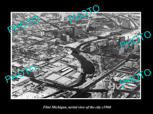 OLD LARGE HISTORIC PHOTO OF FLINT MICHIGAN, AERIAL VIEW OF THE CITY c1960 2