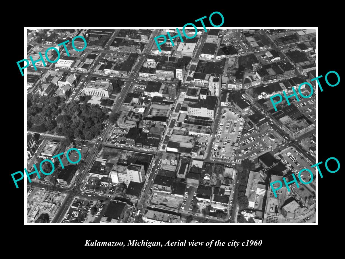 OLD LARGE HISTORIC PHOTO OF KALAMAZOO MICHIGAN, AERIAL VIEW OF THE CITY c1960