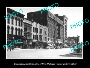 OLD LARGE HISTORIC PHOTO OF KALAMAZOO MICHIGAN, WEST MICHIGAN Ave & STORES c1940