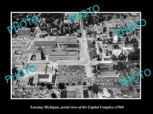 OLD LARGE HISTORIC PHOTO OF LANSING MICHIGAN, AERIAL VIEW OF THE CAPITOL c1960 1