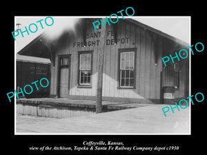 OLD LARGE HISTORIC PHOTO COFFEYVILLE KANSAS, THE SANTA FE RAILROAD DEPOT c1930