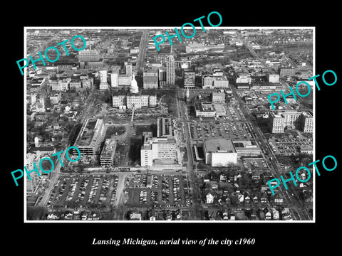 OLD LARGE HISTORIC PHOTO OF LANSING MICHIGAN, AERIAL VIEW OF THE CITY c1960 1