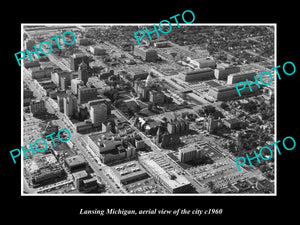 OLD LARGE HISTORIC PHOTO OF LANSING MICHIGAN, AERIAL VIEW OF THE CITY c1960 2