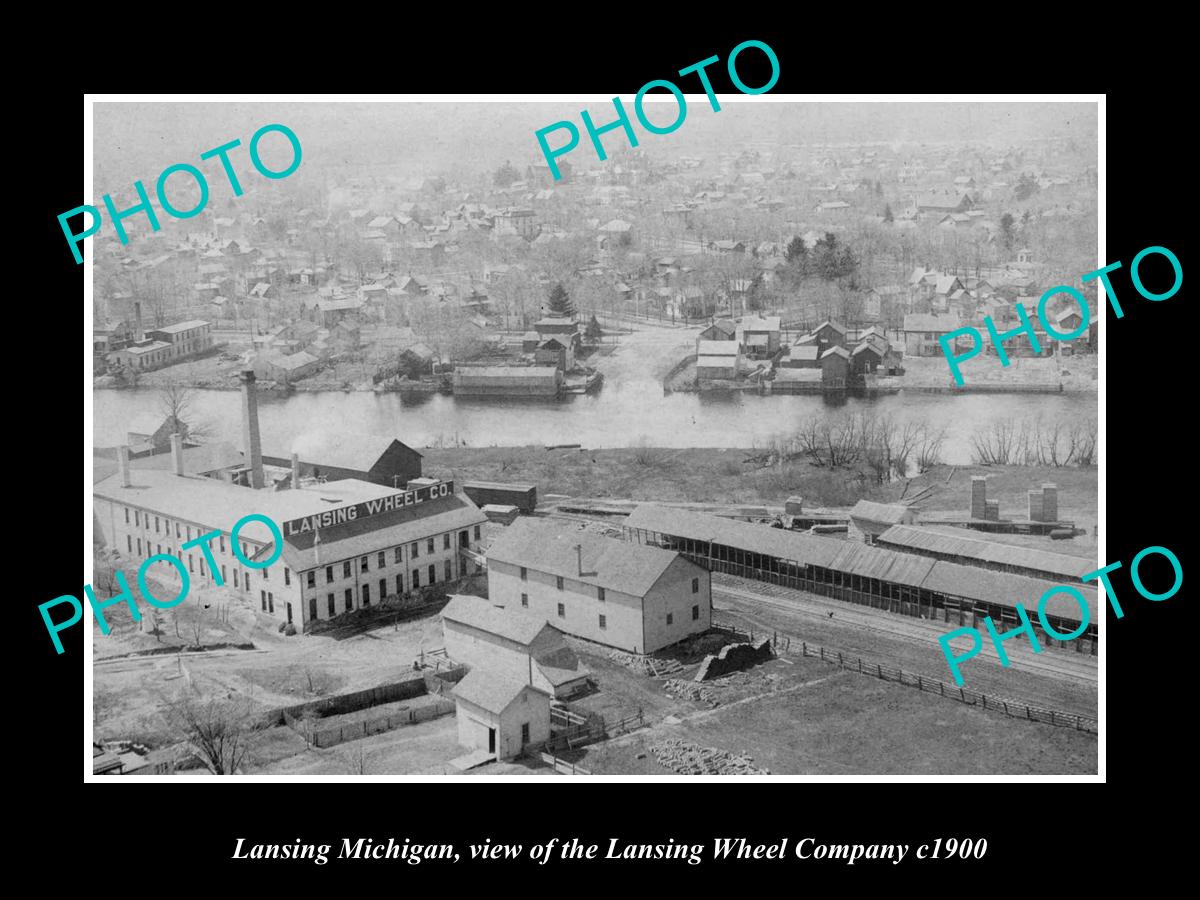 OLD LARGE HISTORIC PHOTO OF LANSING MICHIGAN, THE LANSING WHEEL COMPANY c1900