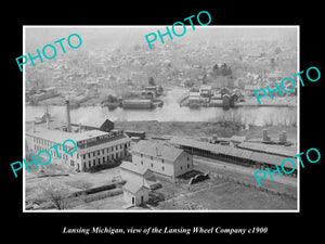 OLD LARGE HISTORIC PHOTO OF LANSING MICHIGAN, THE LANSING WHEEL COMPANY c1900