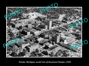 OLD LARGE HISTORIC PHOTO OF PONTIAC MICHIGAN, AERIAL VIEW OF THE CITY c1950 1