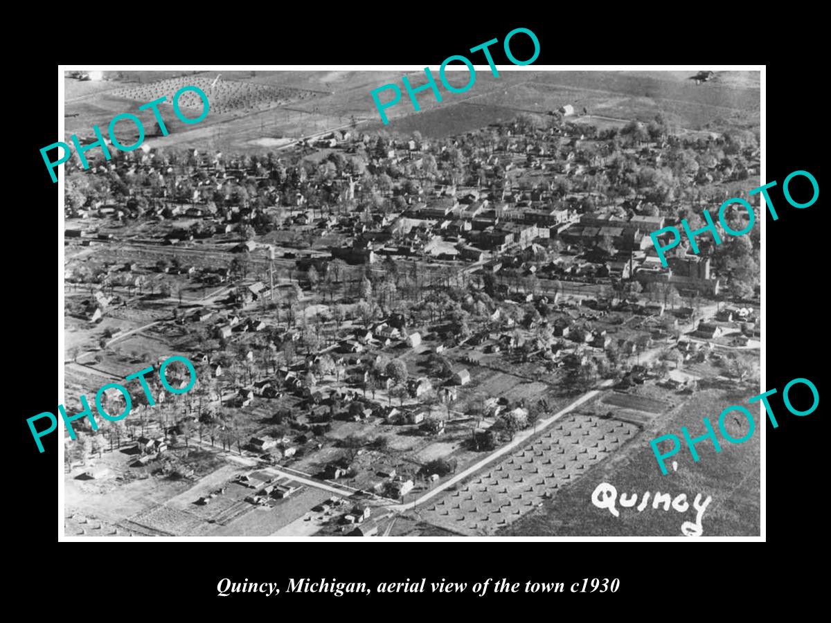 OLD LARGE HISTORIC PHOTO OF QUINCY MICHIGAN, AERIAL VIEW OF THE TOWN c1930