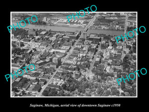 OLD LARGE HISTORIC PHOTO OF SAGINAW MICHIGAN, AERIAL VIEW OF THE TOWN 1950