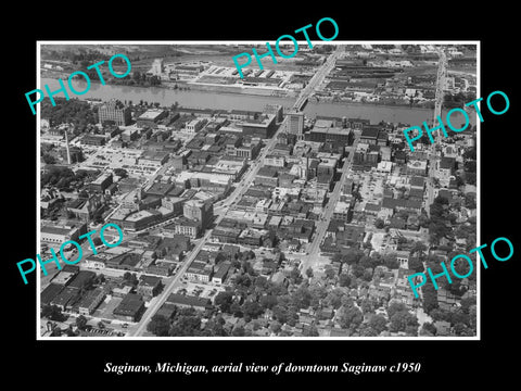 OLD LARGE HISTORIC PHOTO OF SAGINAW MICHIGAN, AERIAL VIEW OF THE TOWN 1950