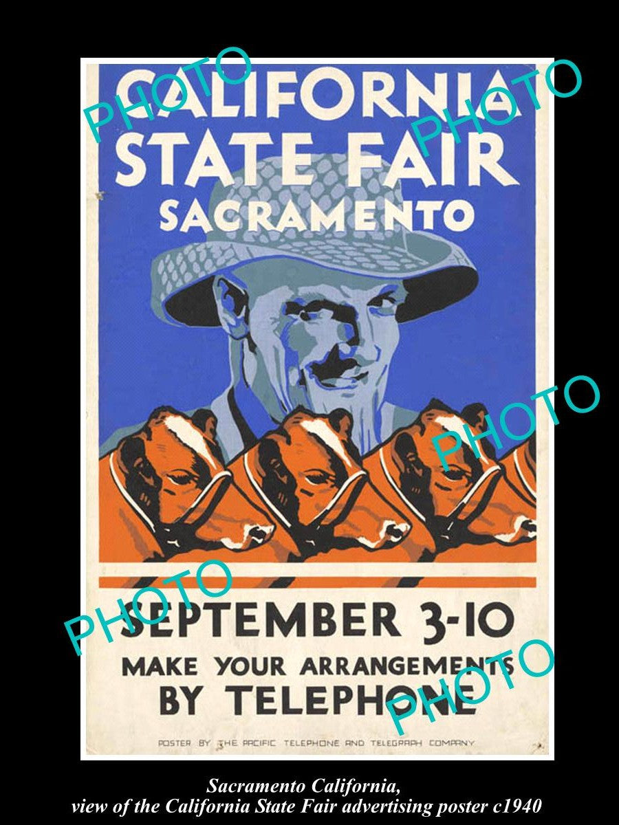 OLD LARGE HISTORIC PHOTO OF SACRAMENTO CALIFORNIA, THE STATE FAIR POSTER c1940 2