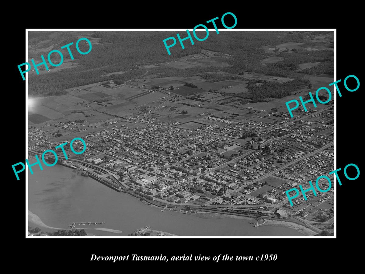 OLD LARGE HISTORIC PHOTO DEVONPORT TASMANIA, AERIAL VIEW OF THE TOWN c1950