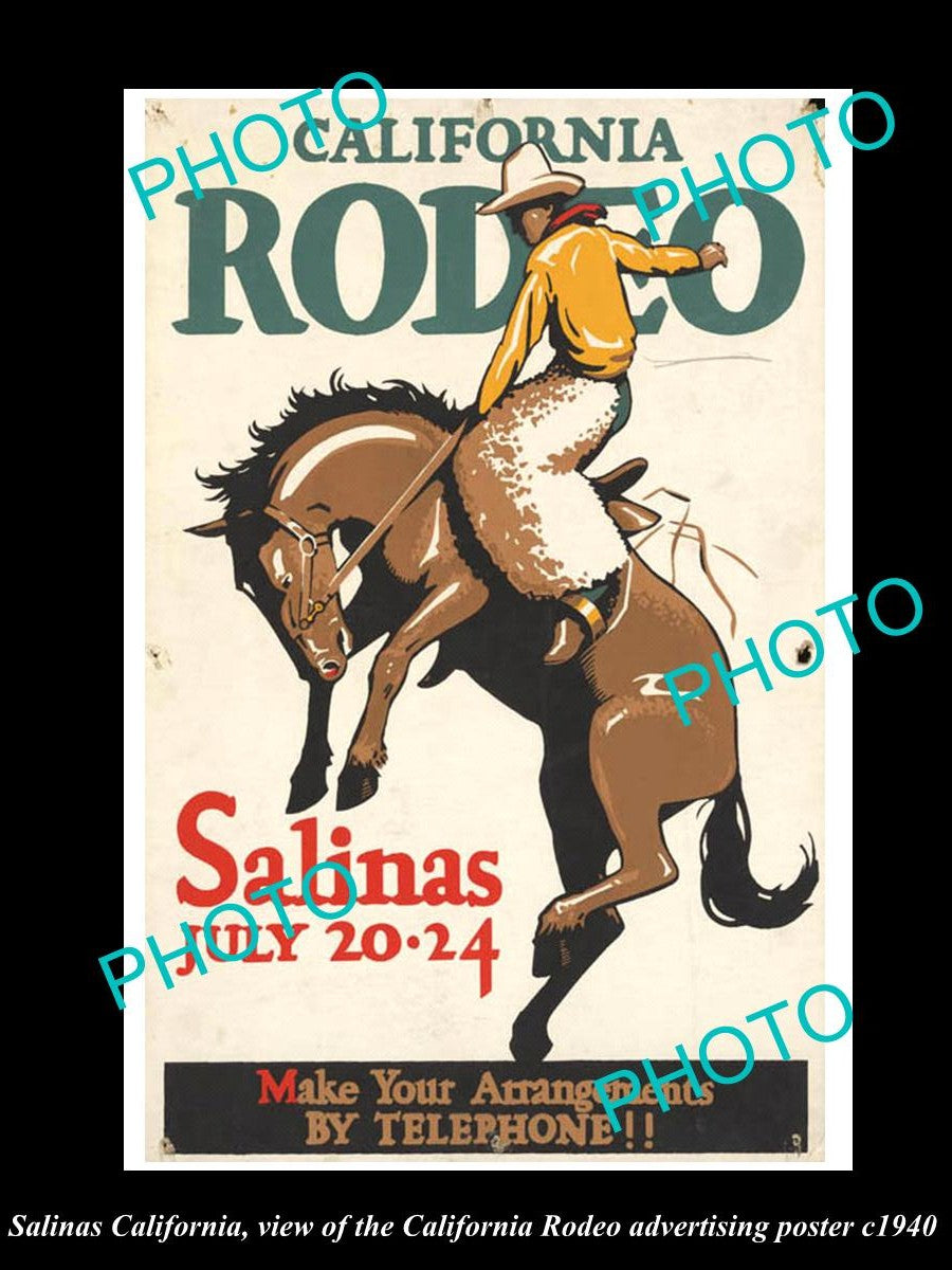 OLD LARGE HISTORIC PHOTO OF SALINAS CALIFORNIA, THE RODEO AD POSTER c1940 3