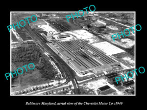 OLD HISTORIC PHOTO OF BALTIMORE MARYLAND, AERIAL VIEW CHEVROLET MOTORS Co c1940