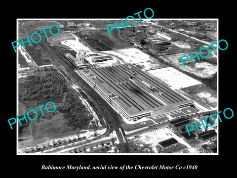 OLD HISTORIC PHOTO OF BALTIMORE MARYLAND, AERIAL VIEW CHEVROLET MOTORS Co c1940