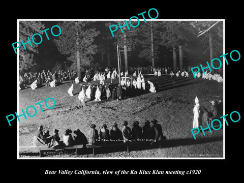 OLD LARGE HISTORIC PHOTO OF BEAR VALLEY CALIFORNIA, KU KLUX KLAN MEETING c1920