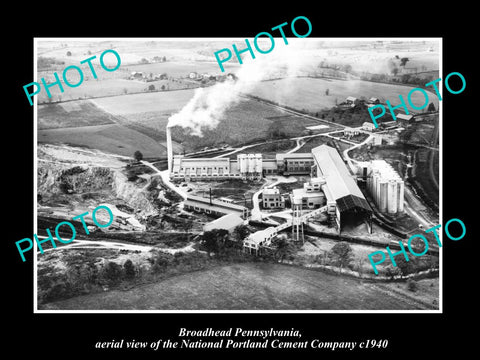 OLD LARGE HISTORIC PHOTO OF BROADHEAD PENNSYLVANIA AERIAL VIEW OF CEMENT Co 1940