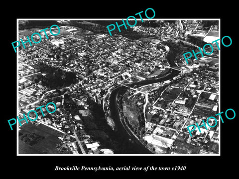 OLD LARGE HISTORIC PHOTO OF BROOKVILLE PENNSYLVANIA, AERIAL VIEW OF TOWN c1940