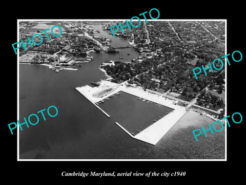 OLD LARGE HISTORIC PHOTO OF CAMBRIDGE MARYLAND, AERIAL VIEW OF THE CITY c1940 2