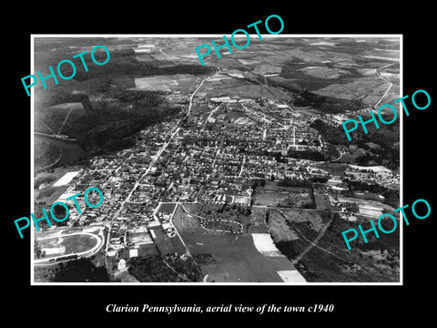 OLD LARGE HISTORIC PHOTO OF CLARION PENNSYLVANIA, AERIAL VIEW OF TOWN c1940 1