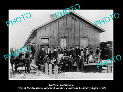 OLD LARGE HISTORIC PHOTO GUTHRIE OKLAHOMA, THE SANTA FE RAILROAD DEPOT c1900