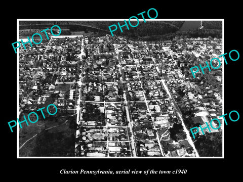 OLD LARGE HISTORIC PHOTO OF CLARION PENNSYLVANIA, AERIAL VIEW OF TOWN c1940 2