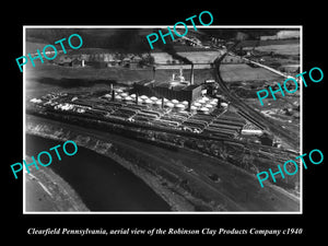 OLD LARGE HISTORIC PHOTO OF CLEARFIELD PENNSYLVANIA, AERIAL VIEW CLAY Co c1940