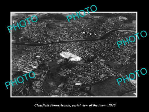 OLD LARGE HISTORIC PHOTO OF CLEARFIELD PENNSYLVANIA, AERIAL VIEW OF TOWN c1940 1