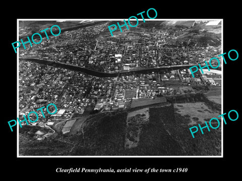 OLD LARGE HISTORIC PHOTO OF CLEARFIELD PENNSYLVANIA, AERIAL VIEW OF TOWN c1940 2