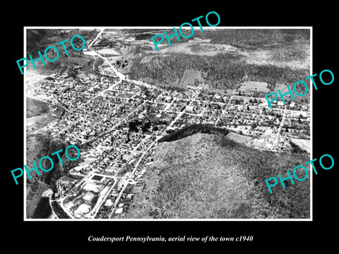 OLD LARGE HISTORIC PHOTO OF COUDERSPORT PENNSYLVANIA, AERIAL VIEW OF TOWN c1940