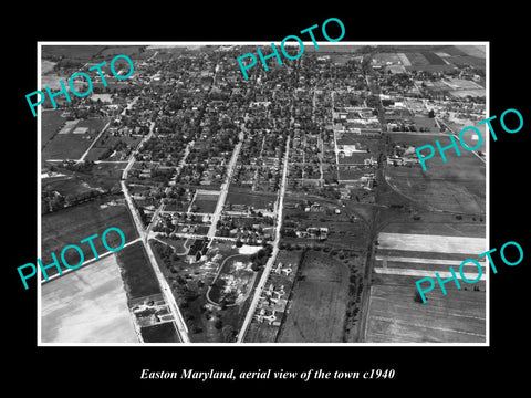 OLD LARGE HISTORIC PHOTO OF EASTON MARYLAND, AERIAL VIEW OF TOWN c1940