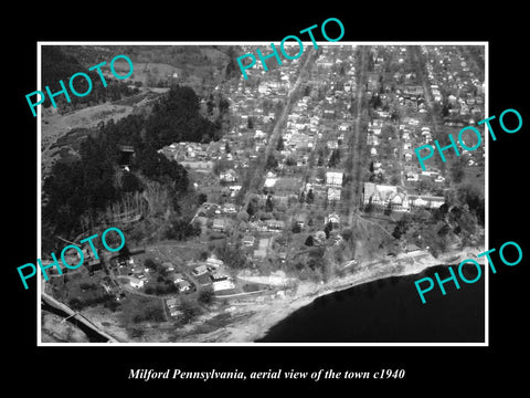 OLD LARGE HISTORIC PHOTO OF MILFORD PENNSYLVANIA, AERIAL VIEW OF TOWN c1940 1