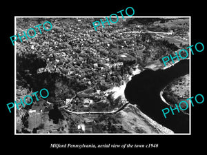 OLD LARGE HISTORIC PHOTO OF MILFORD PENNSYLVANIA, AERIAL VIEW OF TOWN c1940 2