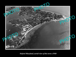 OLD LARGE HISTORIC PHOTO OF OXFORD MARYLAND, AERIAL VIEW OF TOWN c1940