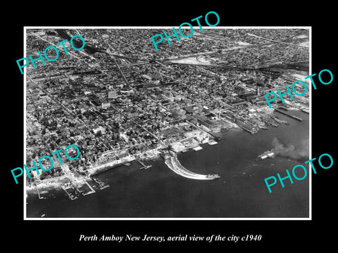 OLD LARGE HISTORIC PHOTO OF PERTH AMBOY NEW JERSEY, AERIAL VIEW OF TOWN c1940 1