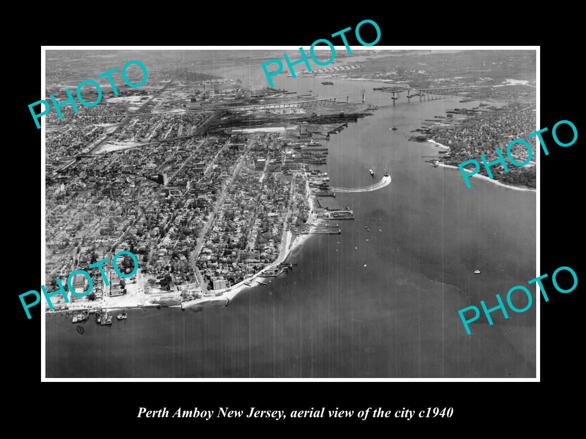 OLD LARGE HISTORIC PHOTO OF PERTH AMBOY NEW JERSEY, AERIAL VIEW OF TOWN c1940 2