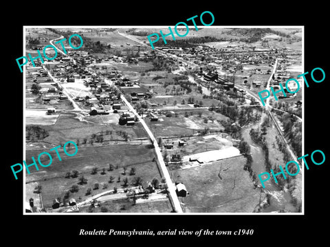 OLD LARGE HISTORIC PHOTO OF ROULETTE PENNSYLVANIA, AERIAL VIEW OF TOWN c1940