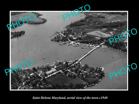 OLD LARGE HISTORIC PHOTO OF SAINT HELENA MARYLAND, AERIAL VIEW OF TOWN c1940