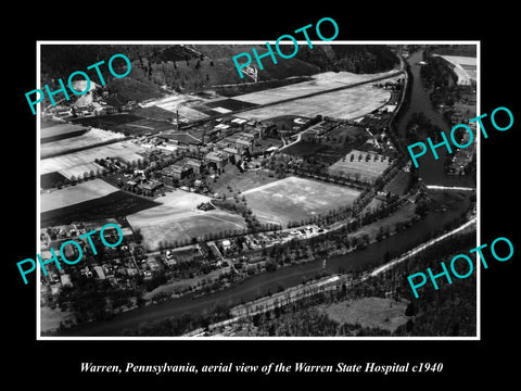 OLD LARGE HISTORIC PHOTO OF WARREN PENNSYLVANIA, AERIAL VIEW OF HOSPITAL c1940