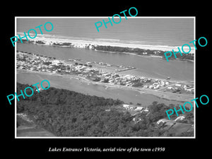 OLD LARGE HISTORIC PHOTO LAKES ENTRANCE VICTORIA, AERIAL VIEW OF TOWN c1950