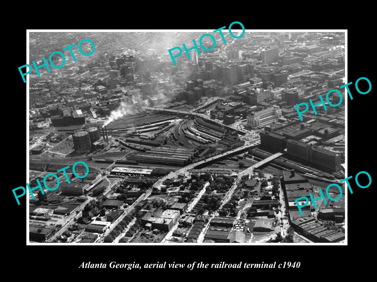 OLD LARGE HISTORIC PHOTO OF ATLANTA GEORGIA, AERIAL VIEW RAILROAD STATION 1940 1