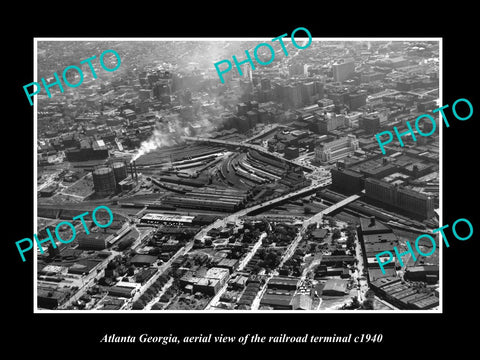 OLD LARGE HISTORIC PHOTO OF ATLANTA GEORGIA, AERIAL VIEW RAILROAD STATION 1940 1