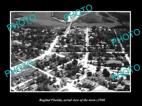 OLD LARGE HISTORIC PHOTO OF BAGDAD FLORIDA, AERIAL VIEW OF THE TOWN c1940